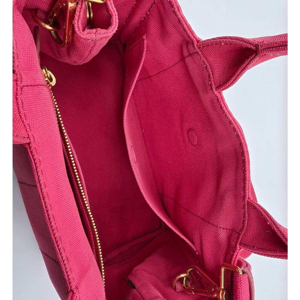 Prada Canapa Mini Tote Pink Canvas Crossbody Bag Logo Strap + Dust Bag Auth - Picture 15 of 16